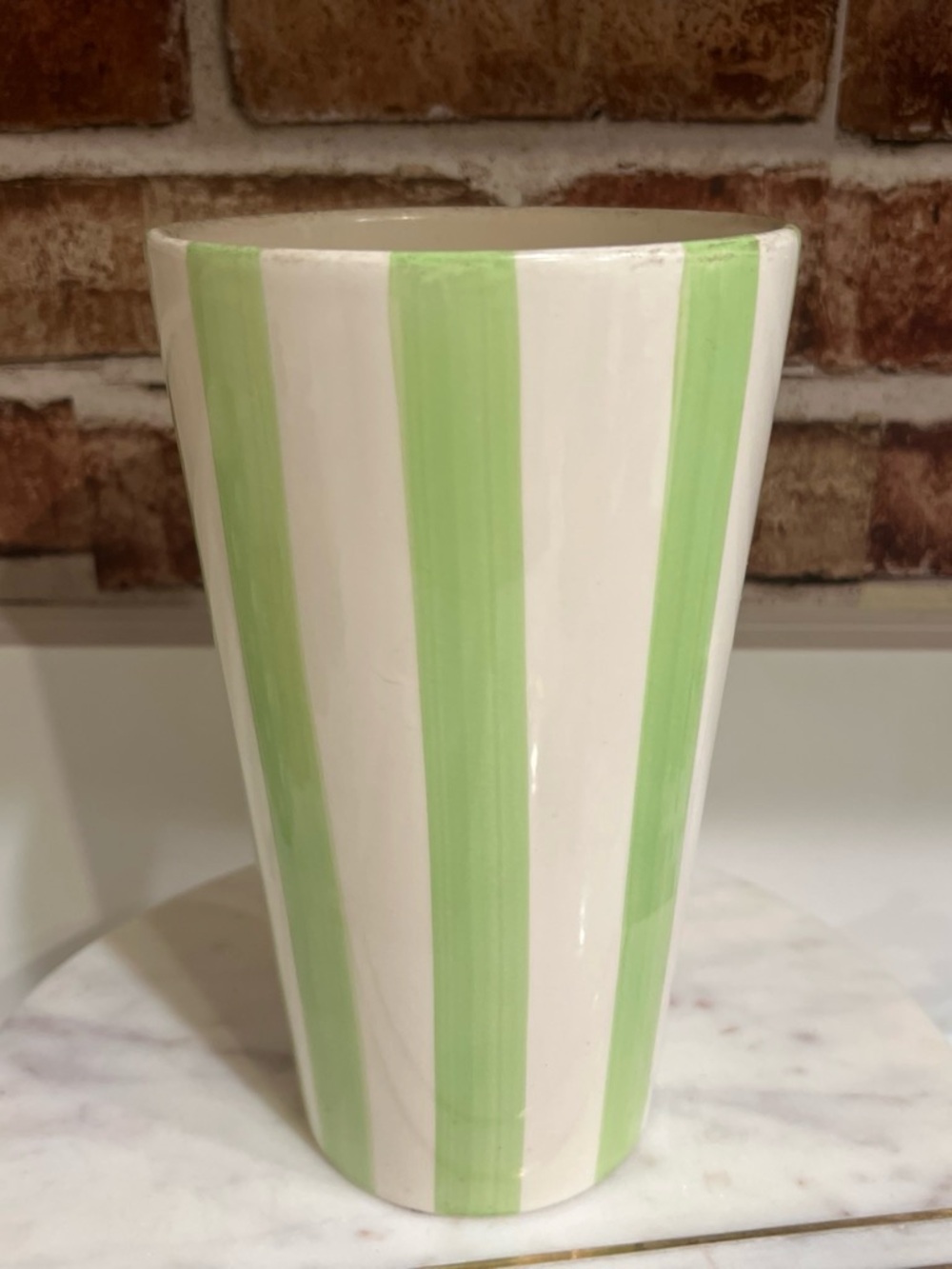 Green Stripe Ceramic Vase - Unbranded